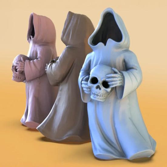 Halloweenská figurka čaroděje-ducha Gotická socha Smrtky s LED světlem Sváteční párty Bez tváře Čaroděj Dekorace Ozdoba