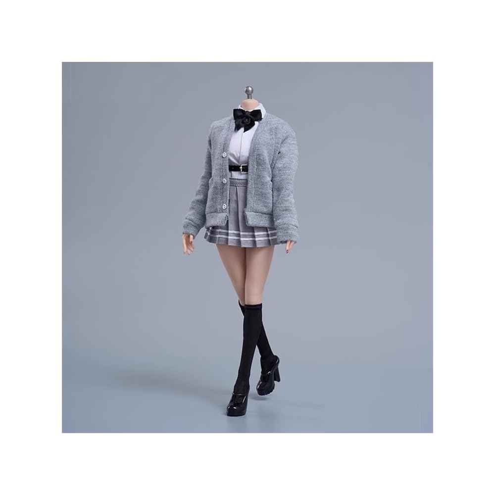 

Toybar Japan 1/6 Scale Action Figure School Girl Sailor Fashion Cardigan Skirt Outfit with Stockings and Shoes Set D Gray