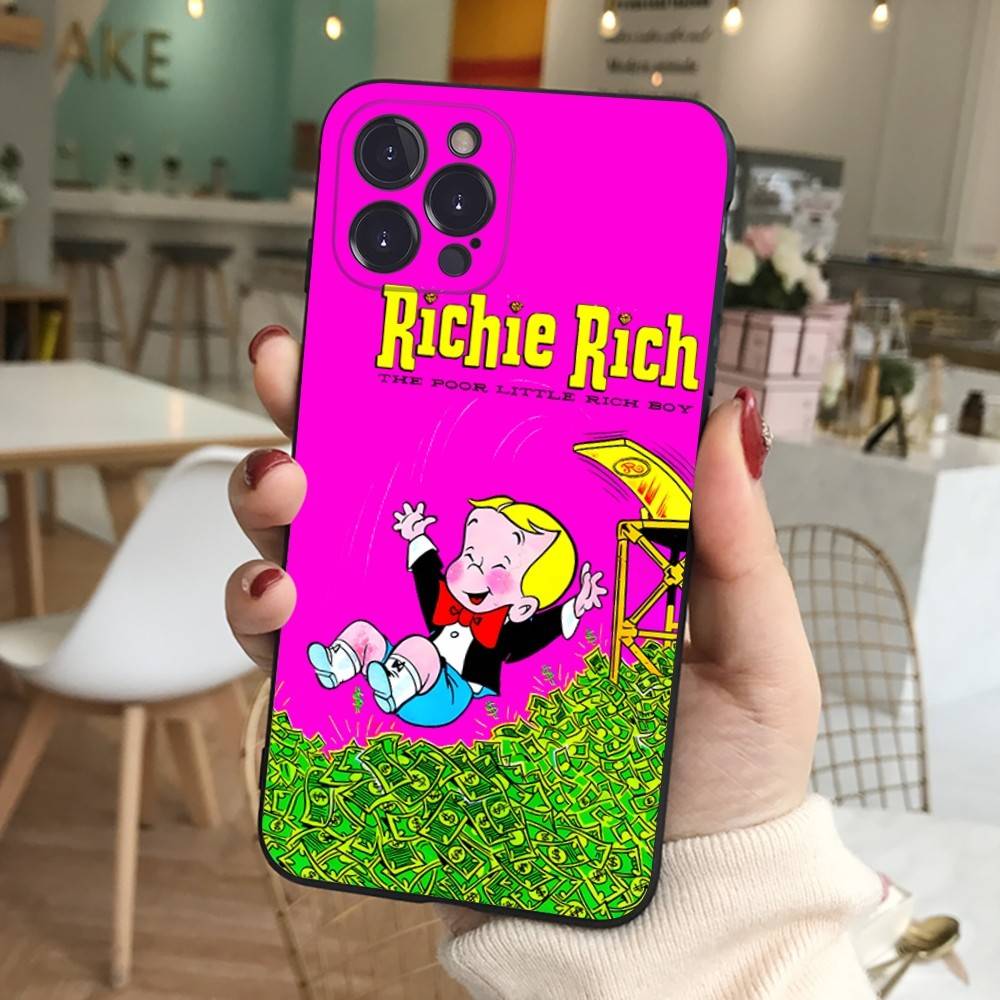 

Cartoon Richie Rich Phone Case For IPhone 17 16 15 14 13 12 11 Pro Max Plus Mini Silicone Black Cover iPhone 14 plus