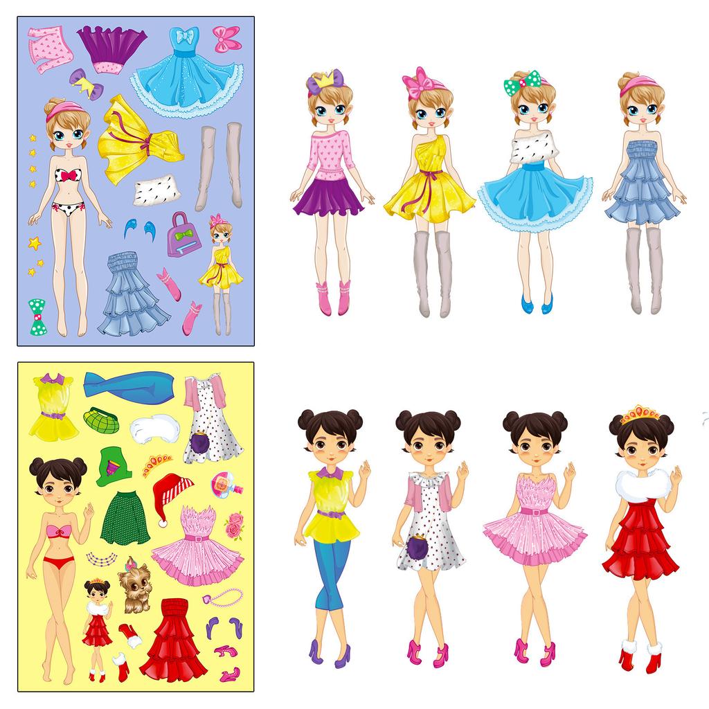 6 Photos/pack of Pink Princess Face Change Stickers Little Girl Cartoon Cute DIY Princess Make A Face Puzzle Stickers