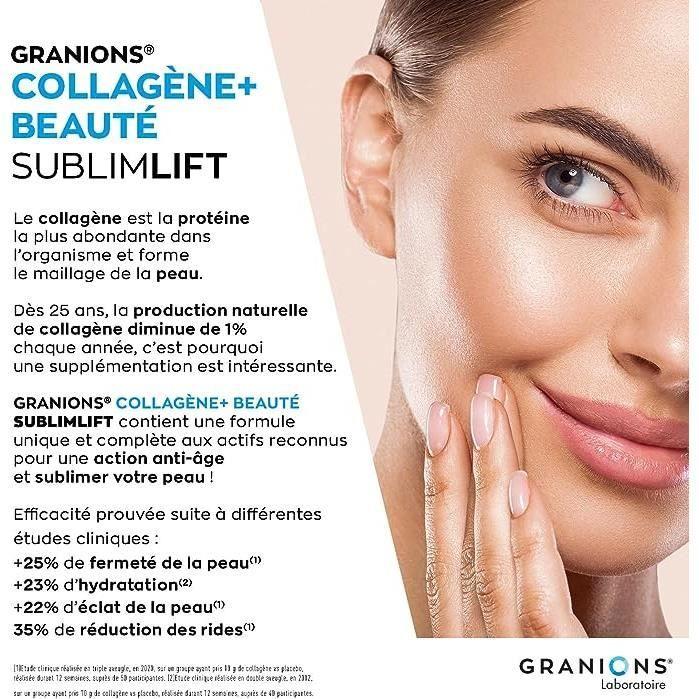 Collagène+ Beauté Sublimlift GRANIONS | Meereskollagen | Hyaluronsäure + Vitamin C, E + Coenzym Q10 | Pulver 300g | Hergestellt in FR