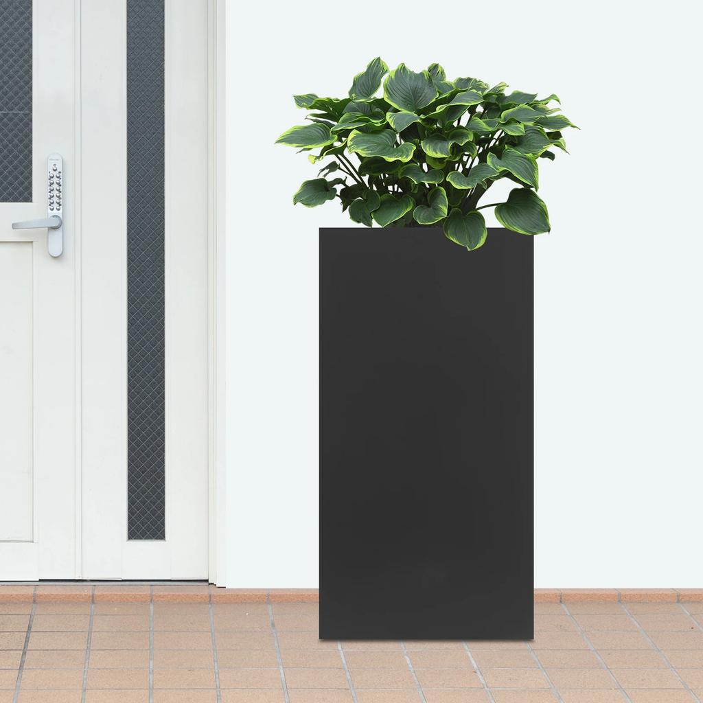 Large Metal Planter Box for Outdoor Garden, 16x16x30 Inch Black Vertical Galvanized Steel Standing Raised Garden Planter Box
