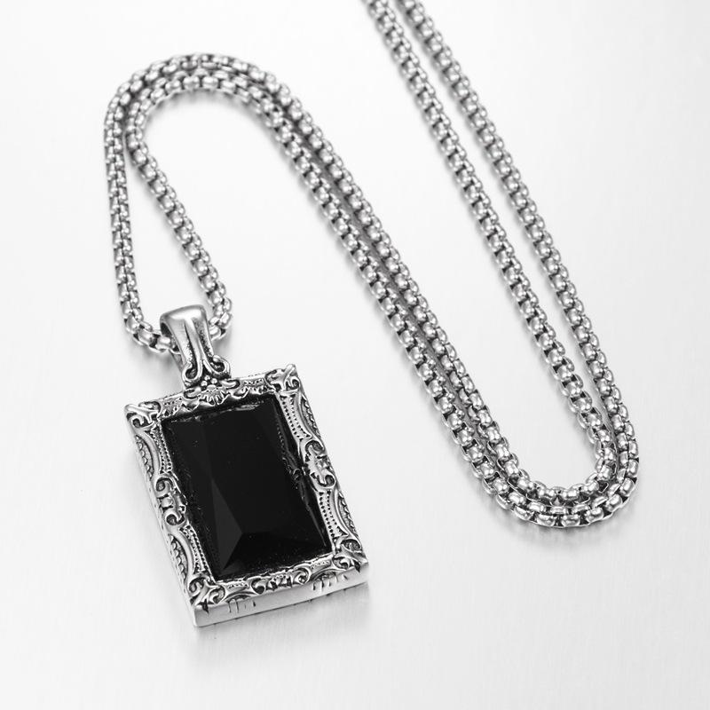 Black Gem Hip Hop Square Pendant Charm 91002C for Men and Women