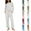 Women's Casual Printed Pajama Set Loose Fit Neck Sleepwear 2 Piece