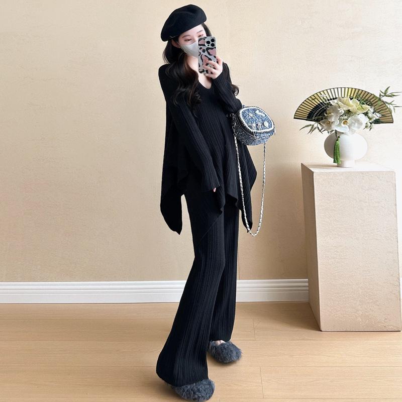 2026 Autumn/Winter Knit Maternity Fashion: Trendy Knit Top + Wide-Leg Sweater Set M