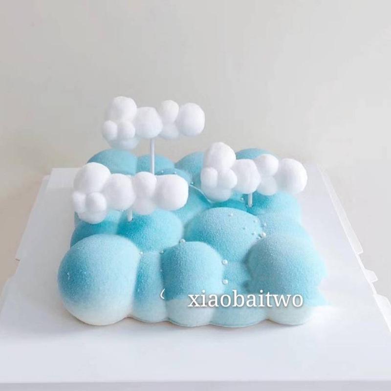 3D Cloud Cake Decorations: Dessert Flags & Fluffy Ball Inserts