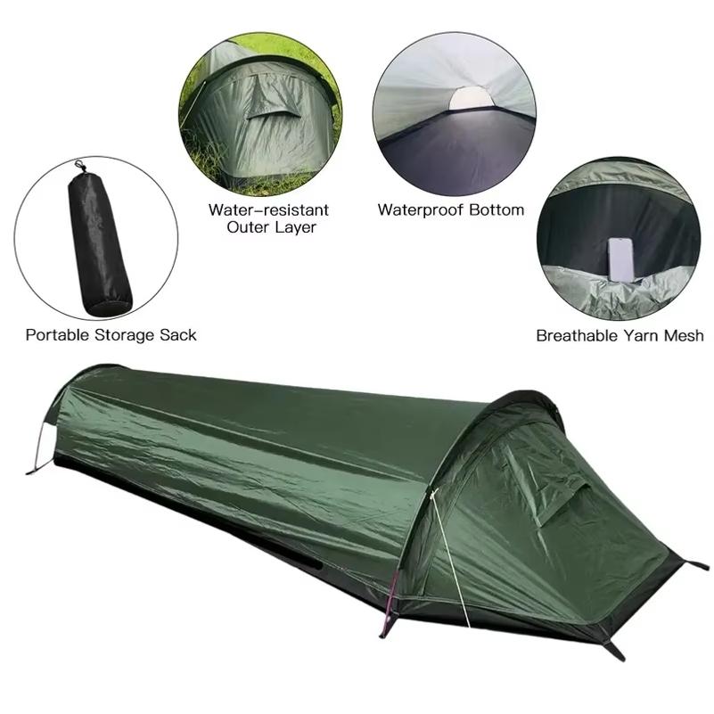 Tienda de campaña para una persona Ultraligera compacta Saco de dormir para exteriores Tienda de campaña Mochila impermeable de gran capacidad Funda para tienda de campaña
