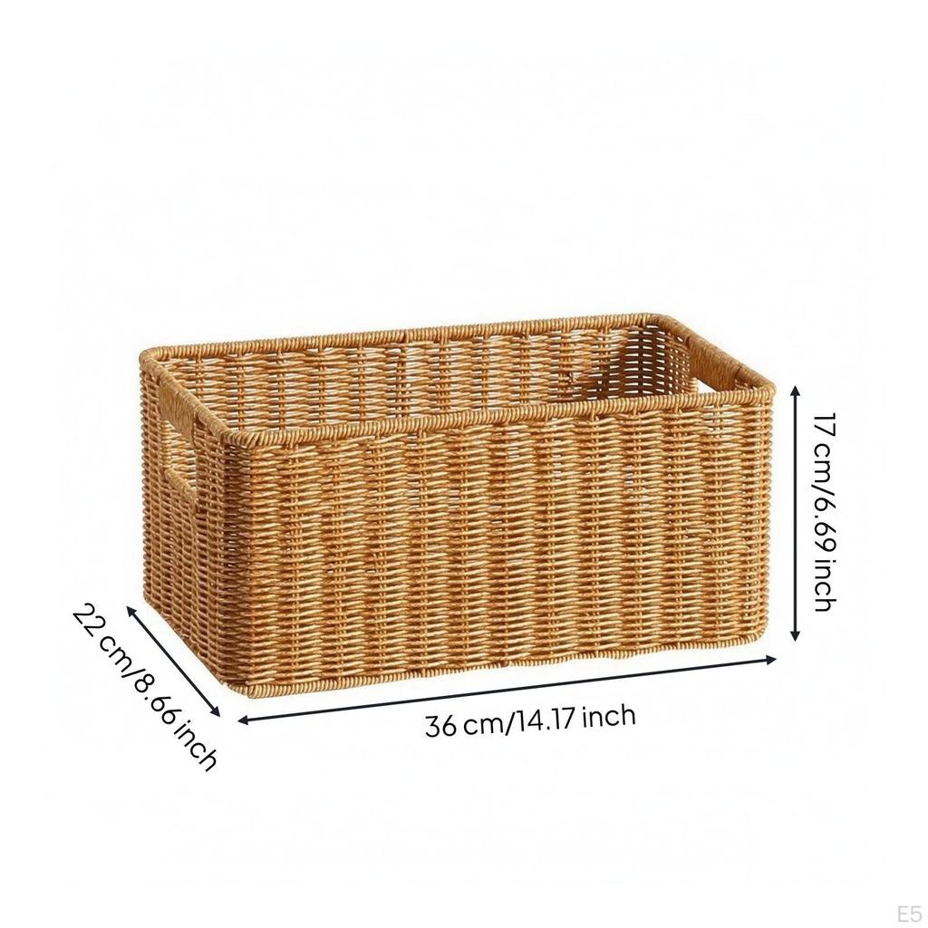 Rectangular Woven Basket Light Brown Container Reinforced rimed for Home Organization