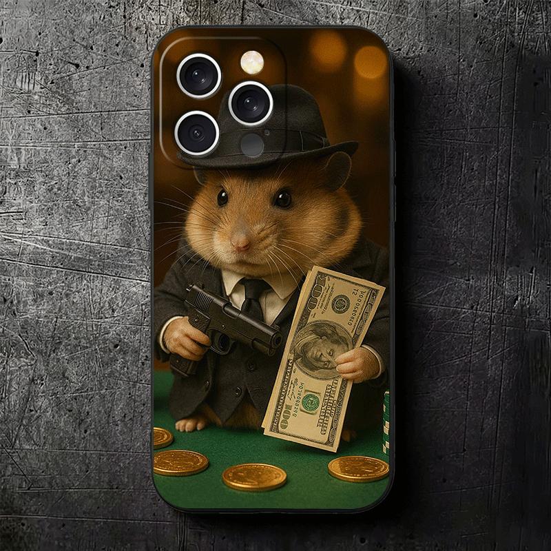 Funny Cute Pet Hamster Soft Phone Case for iPhone 16 16E 17 Air 15 Pro Max 14 Plus 13 Mini 11 12 7 Black Cover Back Shell