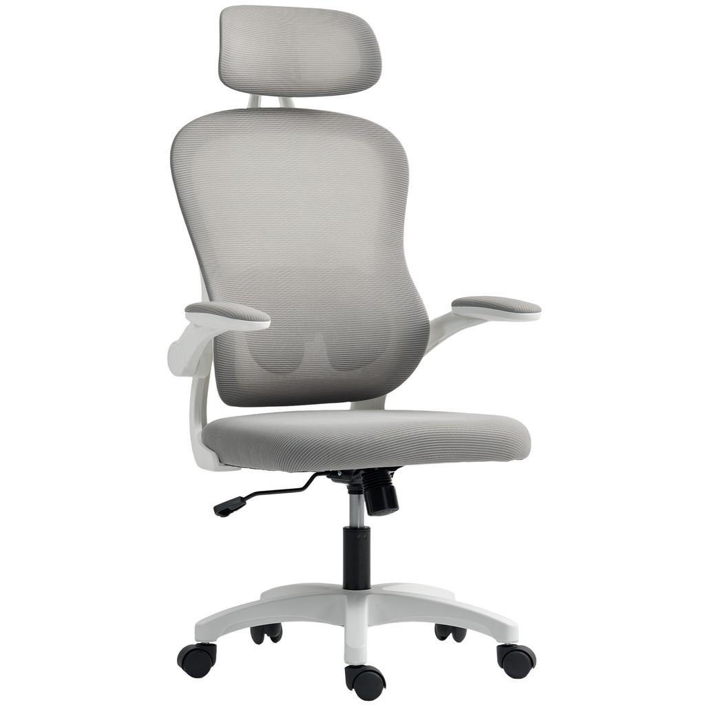 Ergonomic Office Chair, Mesh Backrest, Height Adjustable, Foldable Armrests, 5 Casters, Grey