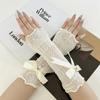 Elegant Sweet Long Bow Fingerless Gloves Women Elastic Ruffle Decorative Sleeves Outdoor Sun Protection Wrist Arm Cover