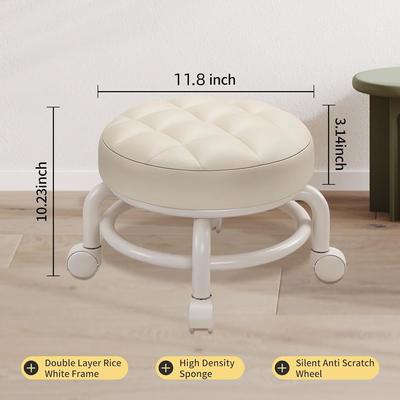 PU Leather Low Stool with Wheels Home Pulley Low Stool 360 Rotating Low Stool Sofa Stool Small Chair for Nail Salon Pedicure SPA