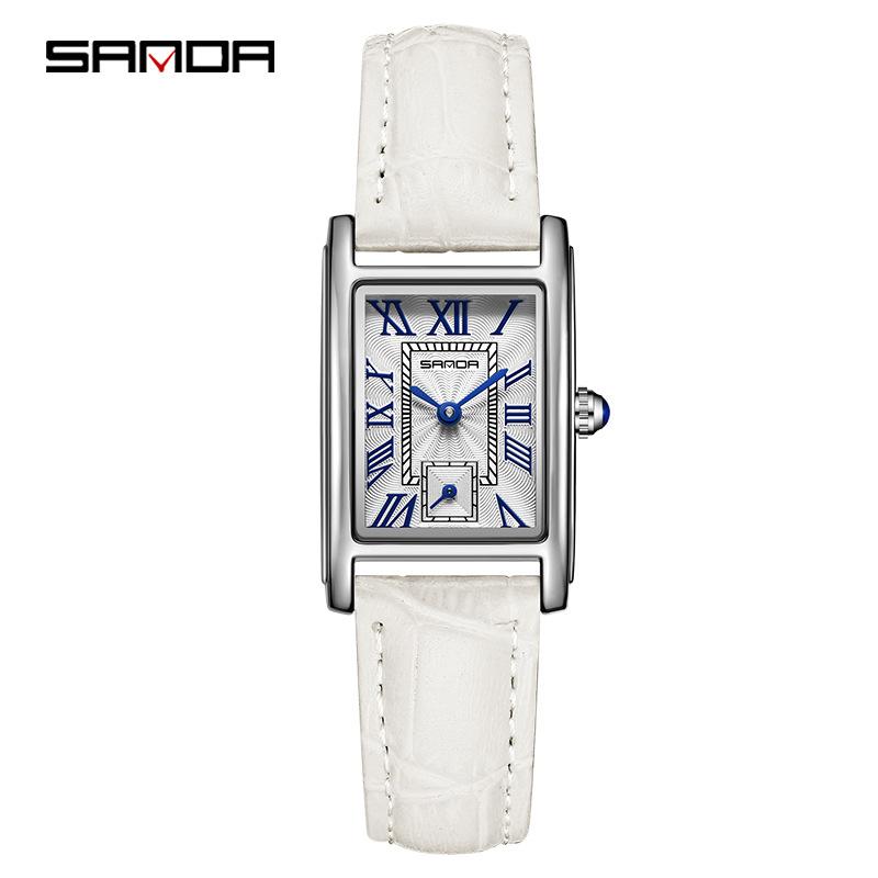 SANDA 1116 Quartz Watch Women Elegant Design Watches Rectangle Dial Waterproof Steel Leather Business Ladies Wristwatches Gift
