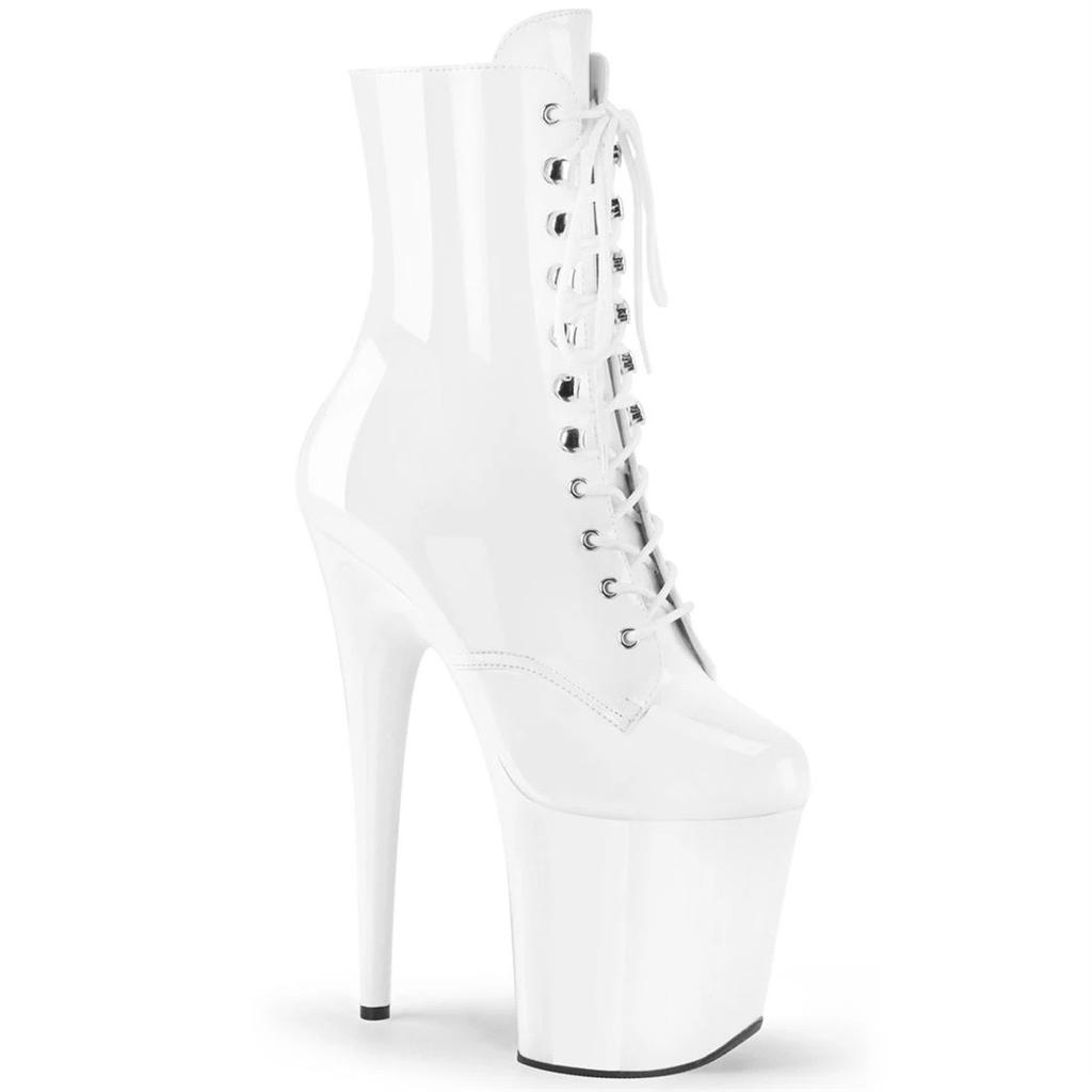 New INS Style 20CM Extreme High Heels Platform Boots Lace Up Sexy Pole Dancing Ankle Boots for Women Side Zip Botas Para Mujer