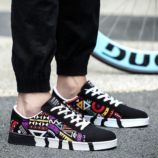 Baskets Basses en Toile pour Homme Printemps Décontractées Plates Colorées Graphiques Cool Style Élégant et Respirant