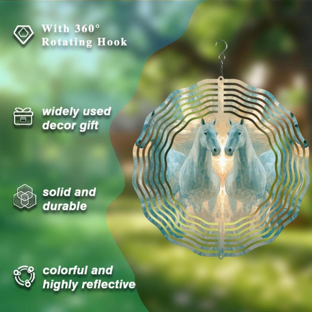 10 Inch Metal Wind Chime with 360 Degree Hanging Hook Artistic Horse Design for Garden Balcony Outdoor Decor All Seasons
