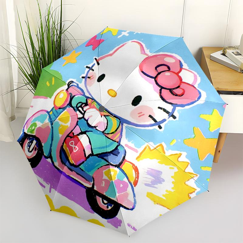 1pc Hello Kitty Scooter Umbrella - Automatic Open/Closed, Foldable Design, 8-Rib Iron Frame, Outdoor Umbrella, Festival Gift, Suitable for Fans, Trave