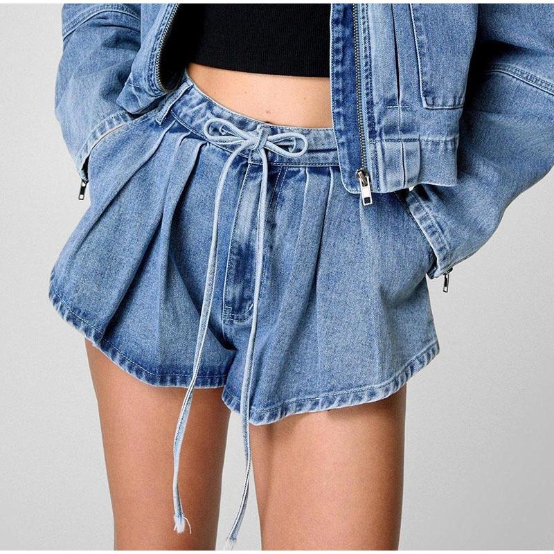Women's Denim Two-Piece Sets 2025 Spring Summer Outfit Fashion Pockets Female Jean Jackets Loose Shorts Solid Color New Matching Sets