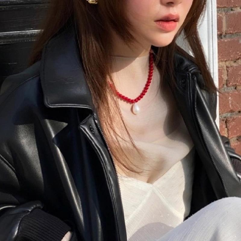 Pearl Drop Pendant Neckchain Glass Bead Choker Adjustable Chain Necklace Bohemian Jewelry Ornament for Women Girl