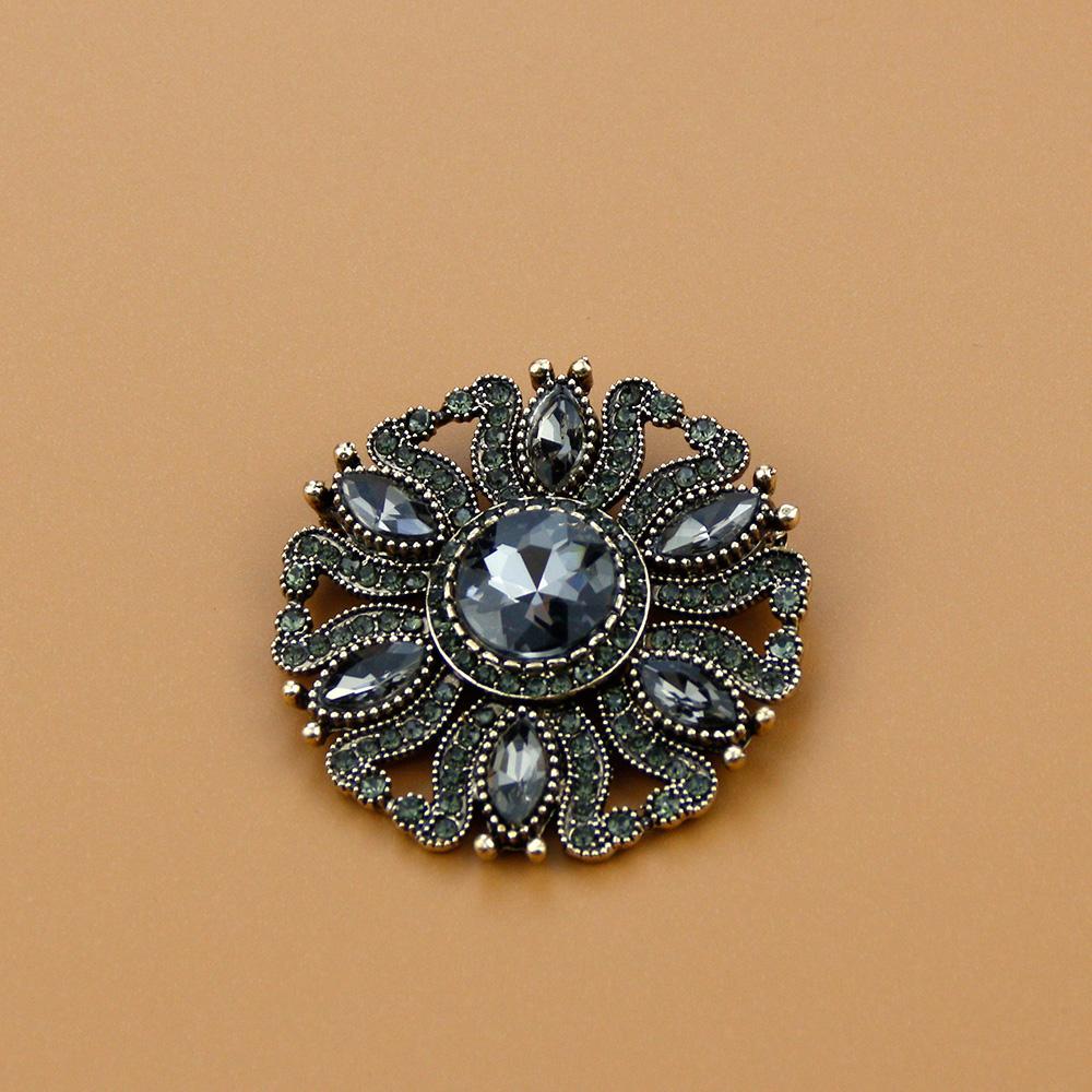 Vintage Gold Color Gray Crystal Round Bohemia Brooch For Women Jewelry Retro