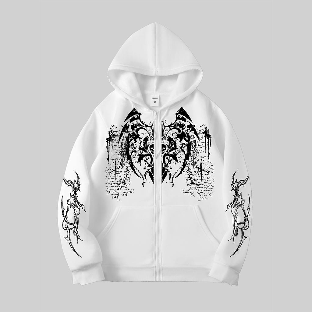 Herren Gothic Bedruckte Hoodies Lässig Langarm Herren Reißverschluss Hoodie Y2K Langarm Sweatshirts Pullover Oberteil