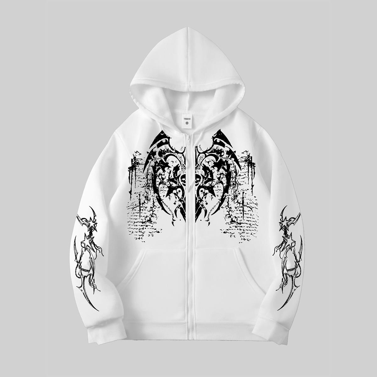 

Men s Gothic Printed Hoodies Casual Long Sleeve Mens Zip Up Hoodie Y2K Long Sleeve Sweatshirts Pullover Top XXL білий