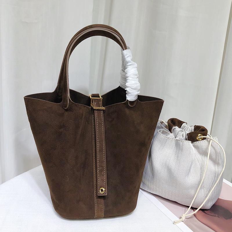 Imported Nubuck Cowhide Vegetable Basket Bag 2025 New Fashion Lightweight Bucket Bag Handbag Leather Women's Bag