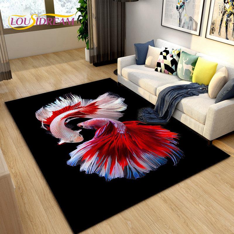 Covor de zonă 3D Fish Golden Arowana Betta Fish, covor pentru sufragerie, dormitor, canapea, covoraș, decor, covoraș anti-alunecare pentru joacă pentru copii
