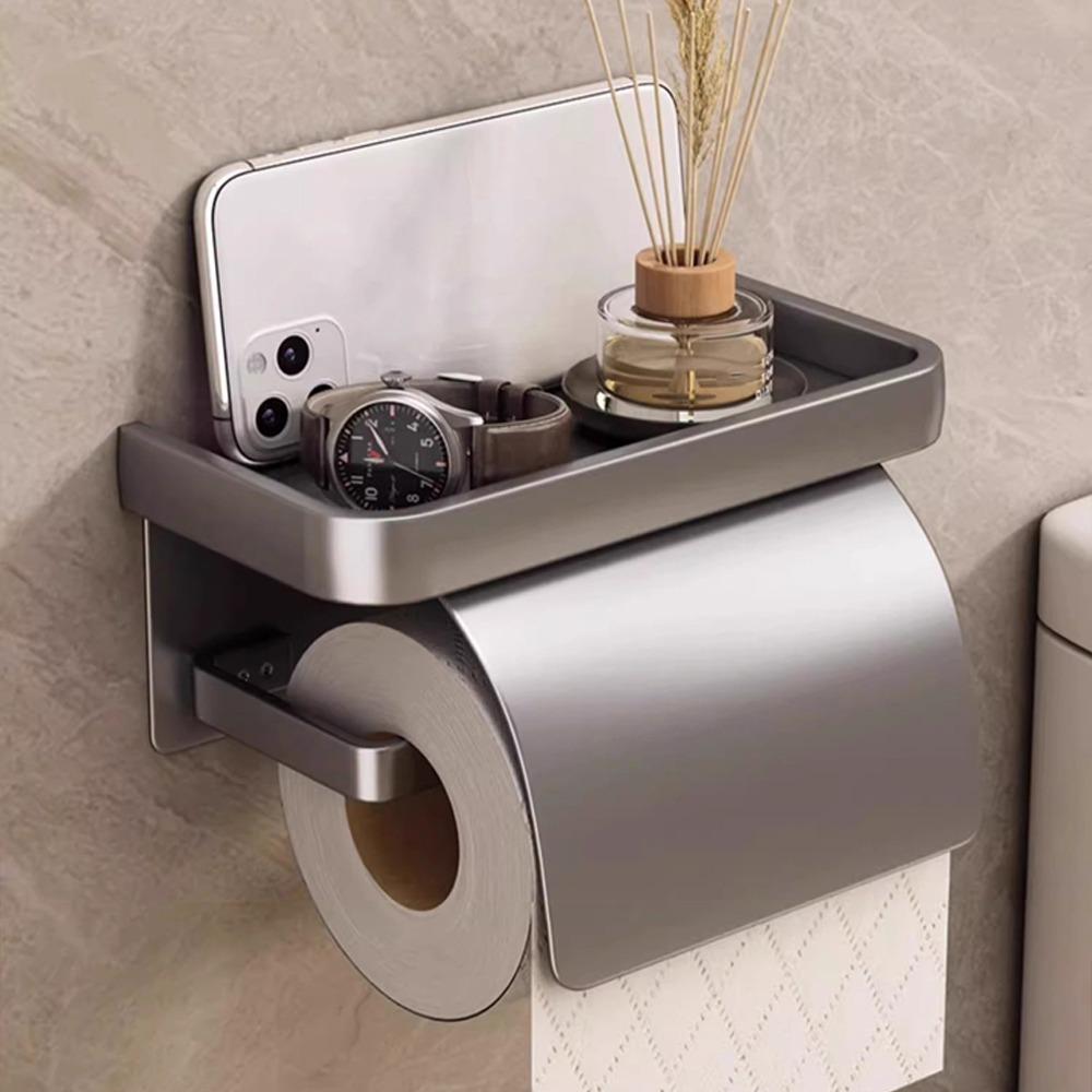 Neuer Aluminium-Toilettenpapierhalter Wandmontiert Lochfrei Rollenpapierhalter Ständer Aufbewahrung Toilettenpapierbox Badezimmerzubehör