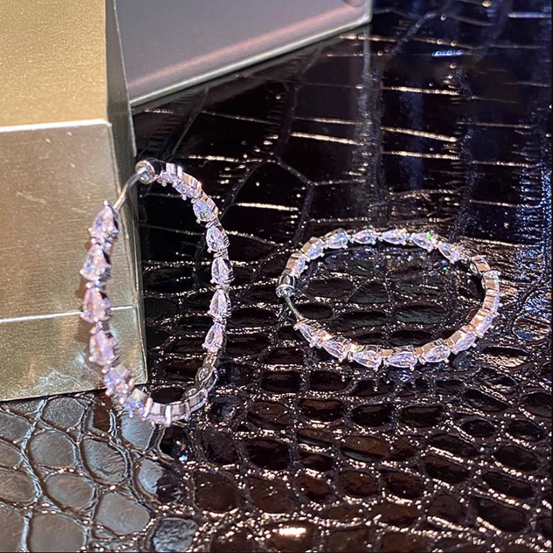 Luxuriöse Creolen aus Sterlingsilber in Birnenform mit Zirkonia-Kristallen für Damen, Modeschmuck für den Alltag, Mädchen