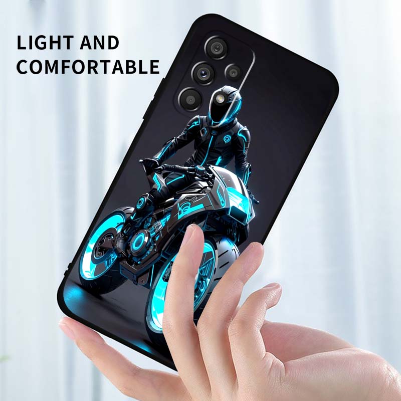 Creative motorcycle rider cool For Samsung A73 A72 A71 A55 A54 A53 A52 A51 A13 A22 A16 A15 A12 A14 A26 A07 5G Black Phone Case