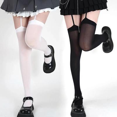 1 Pair Suspender Wide-Banded Velvet Tights Lolita Thin Thigh High Stockings With Garters Y2K Jk College Over The Knee Socks