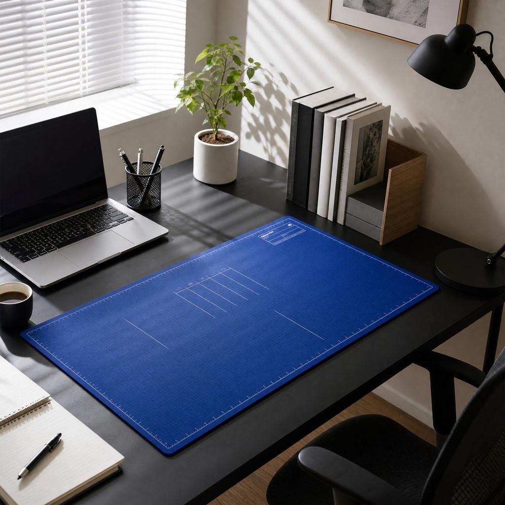 Rubber Double Sided Desk Pad with Blueprint Design for and Home