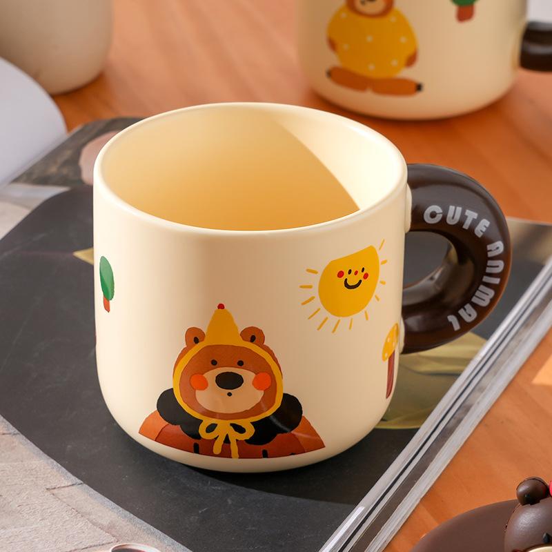 Small Gift Bag Lid Search Ceramic Cup High Value Large Capacity Small Bear Cute Mug Couple Water Cup High Temperature Resistance Cup