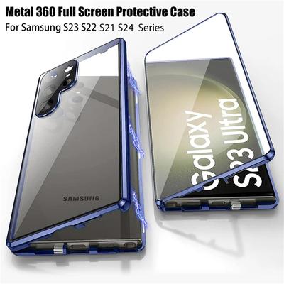 360 Metal Magnetic Adsorption Case for Samsung Galaxy S25 S24 S23 FE S22 S21 Ultra Plus Full Lens Protection Double Sided Glass Phone Cover