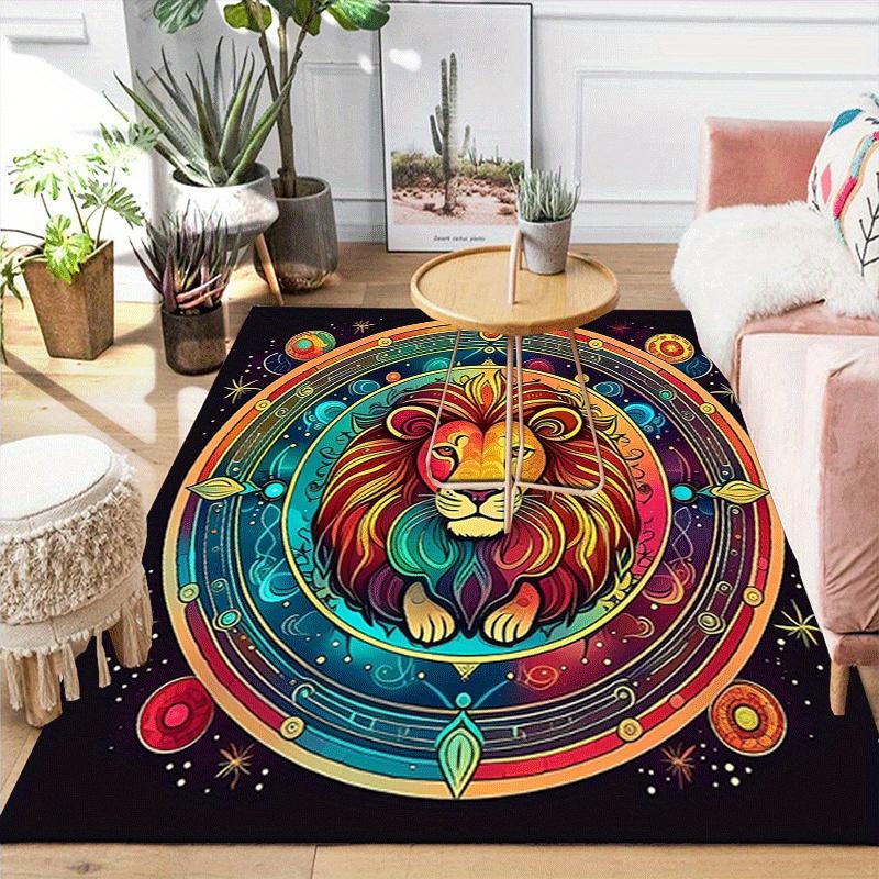 1pc Ancient lion Print, Design Indoor Area Rug - Soft, Anti-Slip, and Durable Gaming Room Decor for Bedroom