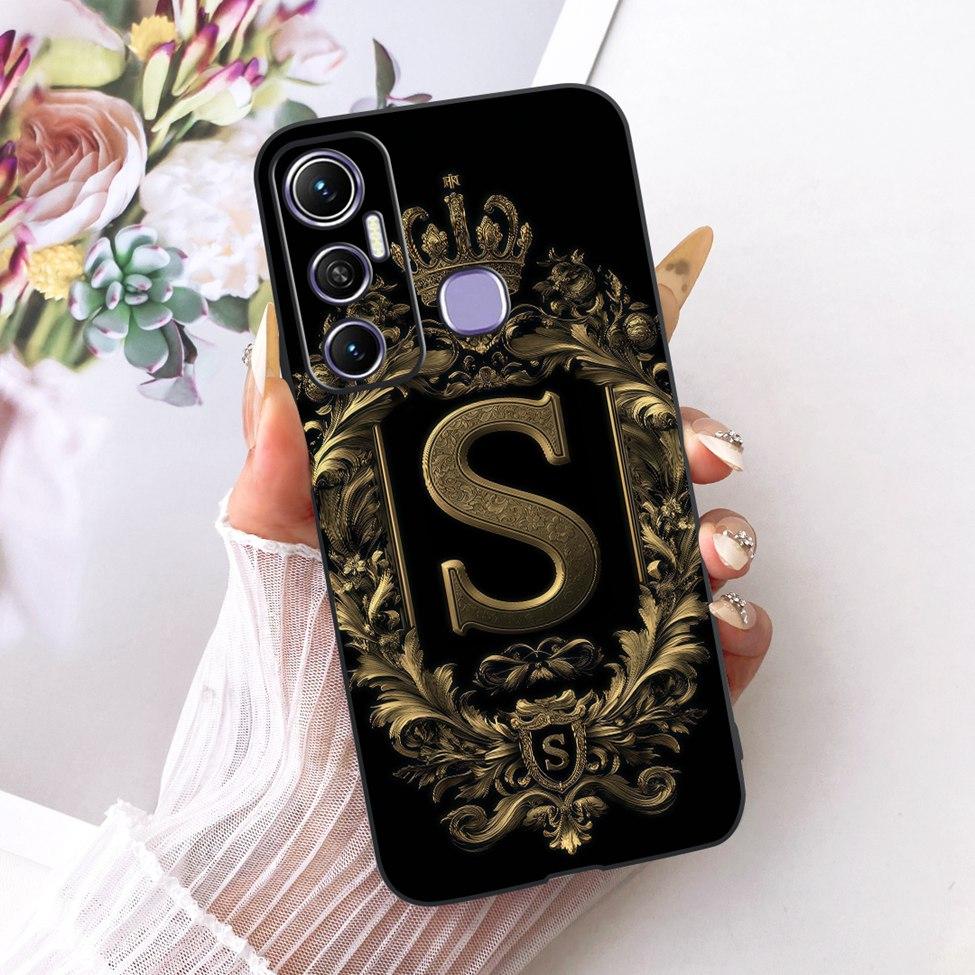 For Infinix Hot 11 Case Silicone Luxury Crown A-Z Letters 2D Flat Pattern Soft Casing For Infinix Hot11 X662 X662 X689FB Cover