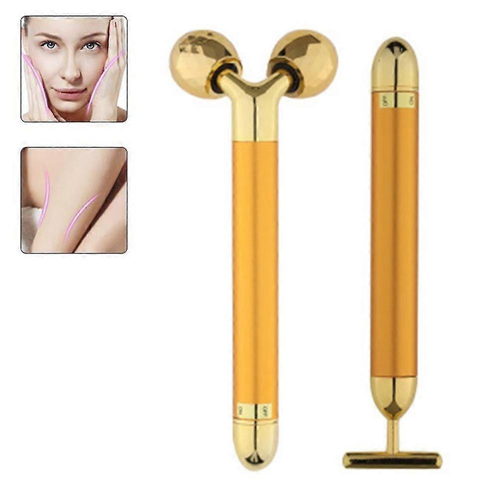2 In 1 Face Massager Roller Facial Golden Pulse Electric 3d Roller And T Shape Arm Eye Nose Head Massager Instant Face Lift Anti Wrinkles Skin Tighten