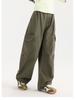 Tao Town Girls' Army Green Denim Scimitar Wide-Leg Cargo Pants - Spring/Autumn Casual Long Pants for Older Children