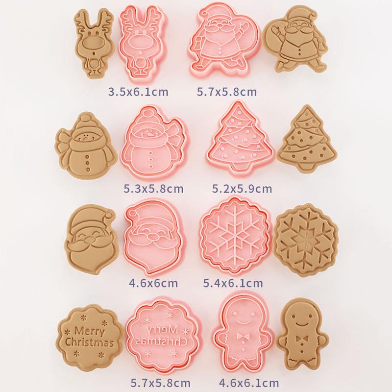 8 Pcs DIY Christmas Cartoon Biscuit Mould 3D ABS Plastic Baking Tool
