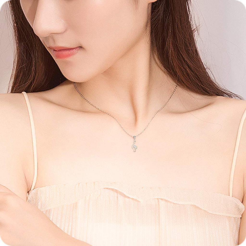 Musical Note Necklace for Silver Musical Note Pendant Chain Popular for Women [Richapex] Women, Zirconia, 925, Hypoallergenic, Necklace,