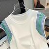 Women's Spliced Contrast Color Knitted Vest Summer Ice Silk Loose Sleeveless Korean Commute Thin Pullover Crew Neck T-shirt Tops
