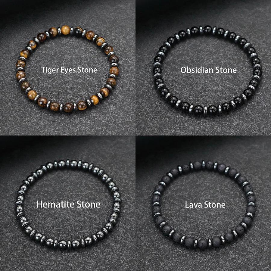 New Handmade Man Stone Bracelet With Birthstone 6mm Tiger Eyes Lava Hematite Healing Braslet Boyfriend Wrist Accessories Joias