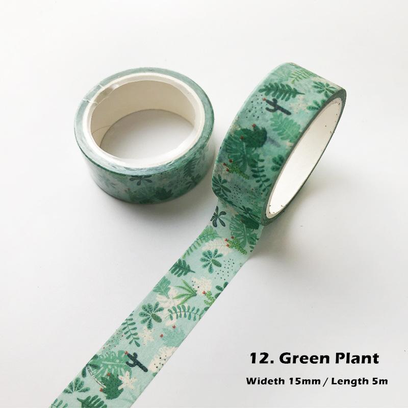 14 Design Green Plant Collection Washi Tape 15mm Leaf Fruit Plaid Mozaika Wzór Taśma maskująca Naklejka dekoracyjna