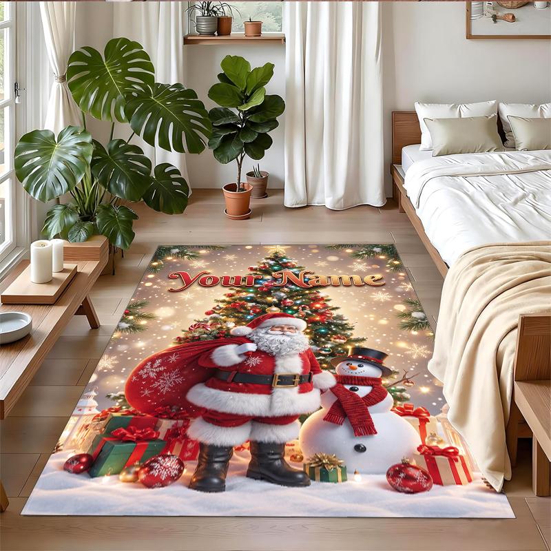Weihnachts-Benutzerdefinierter Name Gedruckter Quadratischer Teppich Weicher Rutschfester Boden Teppich Für Schlafzimmer Feiertagsgeschenk