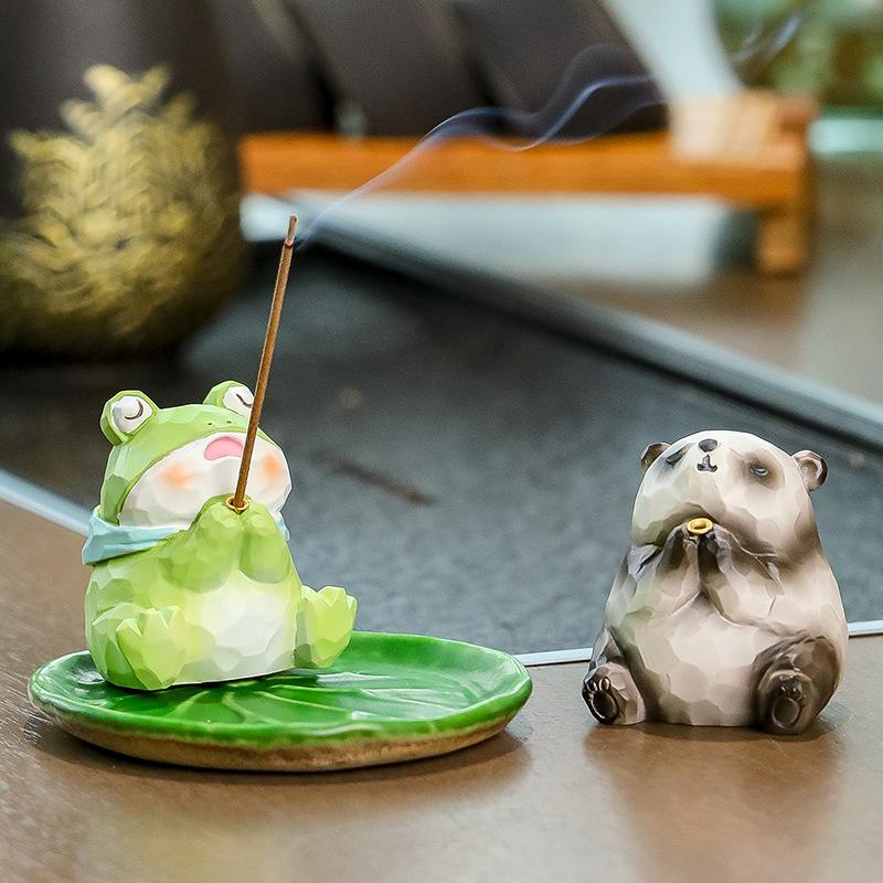 Roztomilé řemeslné výrobky Pryskyřičná žába Panda Vkládání vonných tyčinek Řemeslný výrobek Kadidelnice Kreslená zvířecí dekorace Držák na vůni Kancelář
