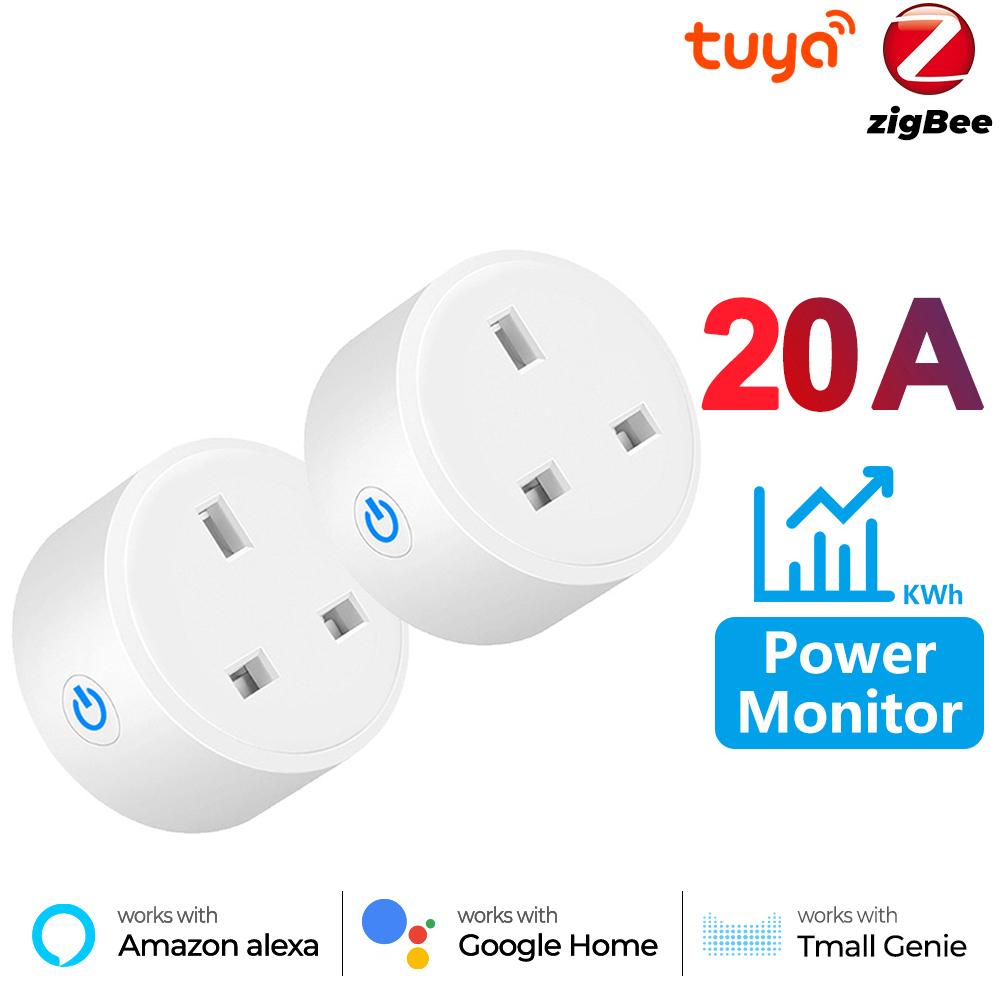 Power Monitor 20a 16a Tuya Smart Zigbee Socket Plug Uk Wireless Outlet With Energy Monitering Works With Alexa Google Home