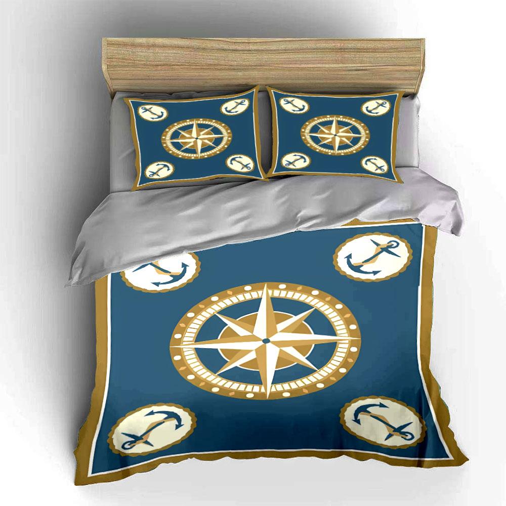 Compass and anchor motifs. Bedding sets Duvet cover sets Duvet covers Pillowcases(1*Duvet Cover 2*Pillowcases without duvet insert)