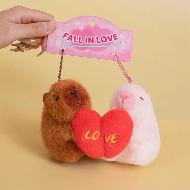 Cute Couple Capybara Plush Toys Stuffed Animal Kawaii Animal Capybara Hold Heart Funny Doll Perfect Birthday Gift For Lover