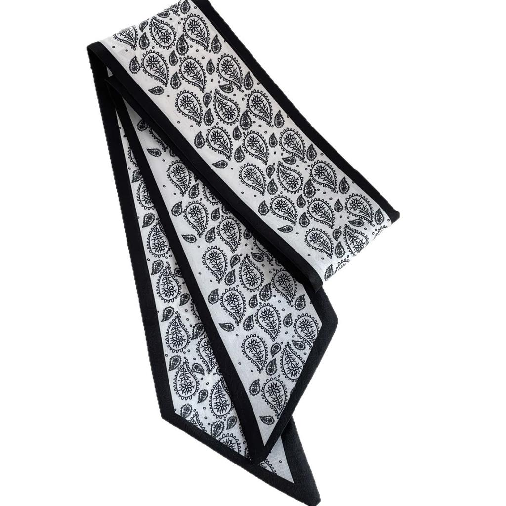 Long small silk scarf women's spring and autumn Lolita black scarf with shirt streamer ribbon belt thin scarf